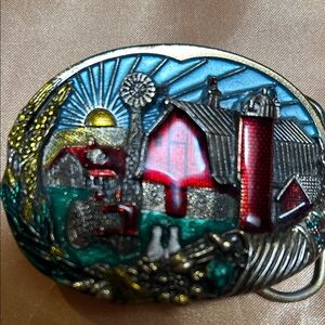 Vintage Farm Scene Belt Buckle